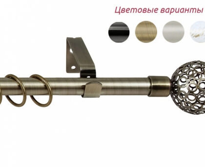 Раздвижной одинарный карниз 1,6м -3,0м наконечник АЖУР цвет античное золото