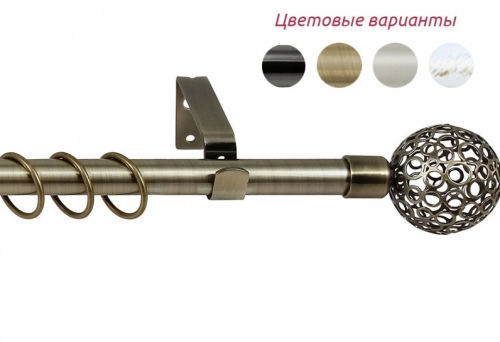 Раздвижной одинарный карниз 1,6м -3,0м наконечник АЖУР цвет античное золото